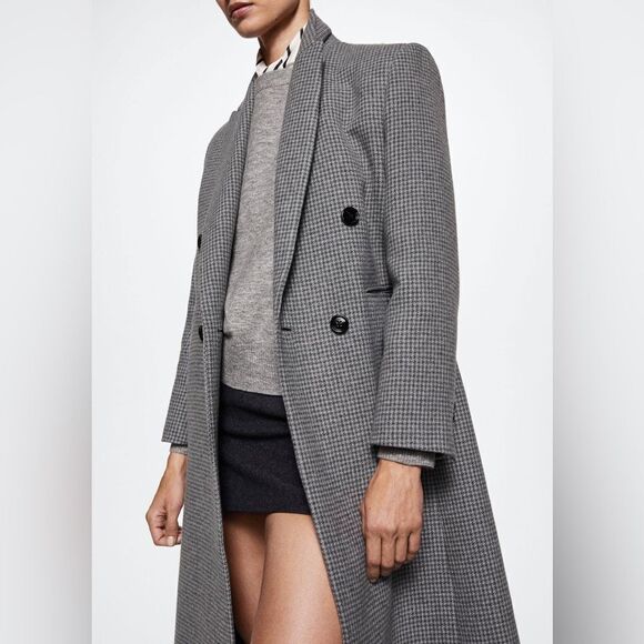 Mango Houndstooth Wool Blend Coat - Picture 4 of 12